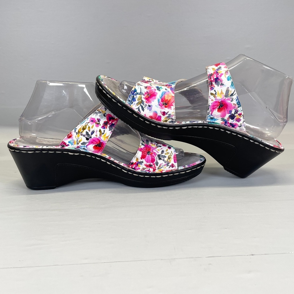 Alegria Loti Wedge Sandals Womens Size 38 US 8 Floral Leather Strappy Shoes - Picture 7 of 10
